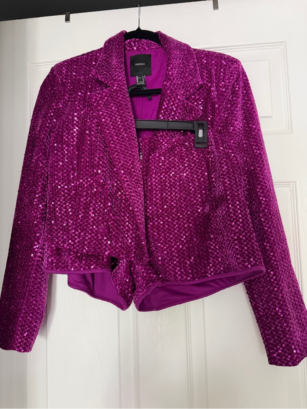Forever 21 Fuchsia Sequin Cropped Blazer